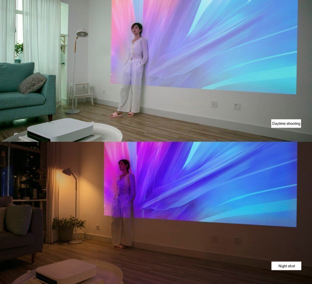 Изображение проектора Сяоми днем и ночью
