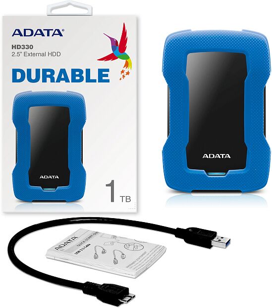 Внешний жесткий диск Portable HDD 1TB ADATA HD330 (Blue), Silicone, USB 3.2 Gen1, 133x89x16mm, 190g - 1