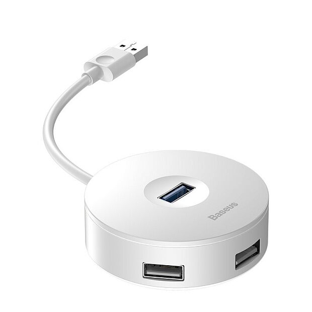 Переходник BASEUS Round Box, Разветвитель, USB - 1xUSB3.0 + 3xUSB2.0, 25 см, белый - 4