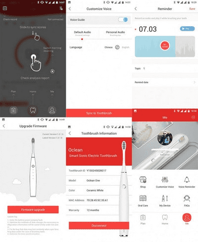  Меню приложения для управления Xiaomi Oclean One Smart Electric Toothbrush
